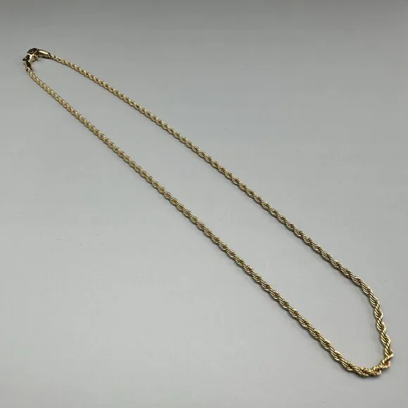 Gld Shop Rope Chain Necklace Men 18K Yellow Gold Plated Choker 2MM 16.5 Inch